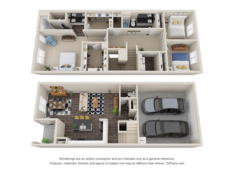 Floor plan for 3 beds, 2.5 baths, 1622 sqft
